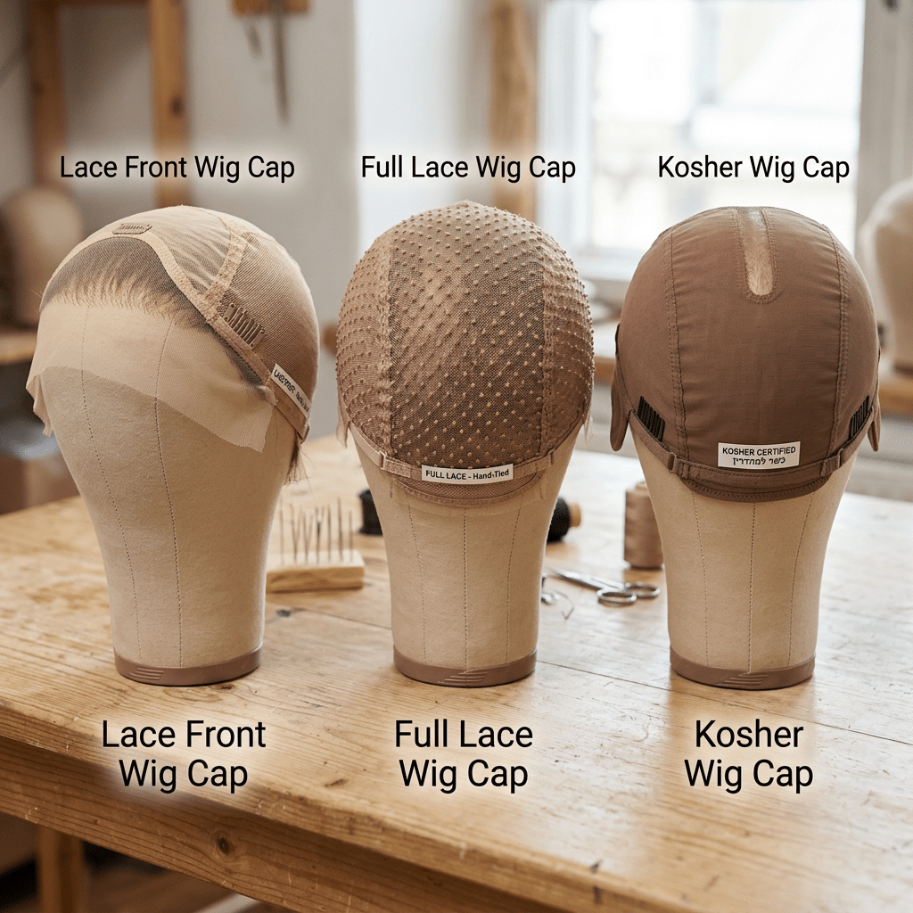 Three realistic wig caps: lace, full lace, kosher